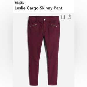 NWT TINSEL Leslie Cargo skinny pants size 8 / 29 red purple burgundy STITCHFIX